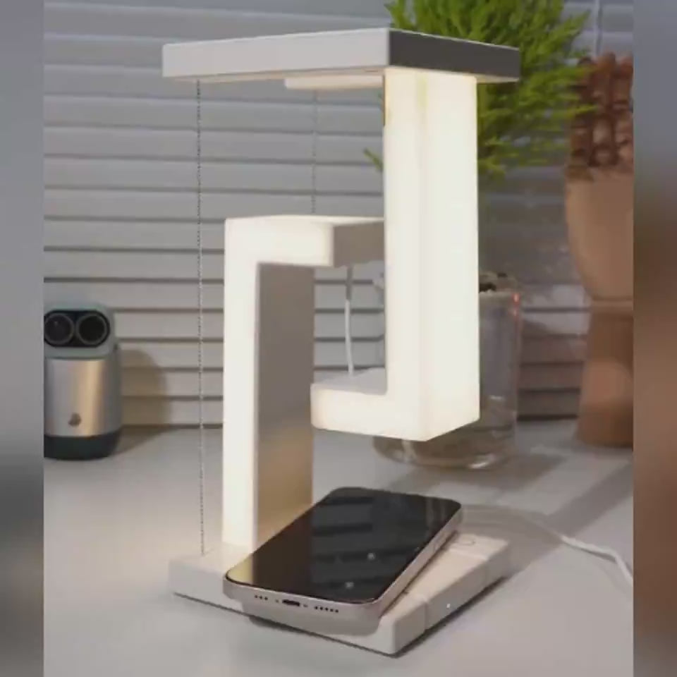 Creative Smartphone Wireless Charging Suspension Table Lamp Balance Lamp Floating For Home Bedroom video